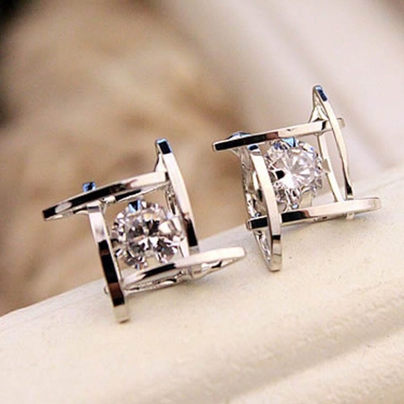 Jewelry - Silver Gold Diamond Geometric Stud Earrings